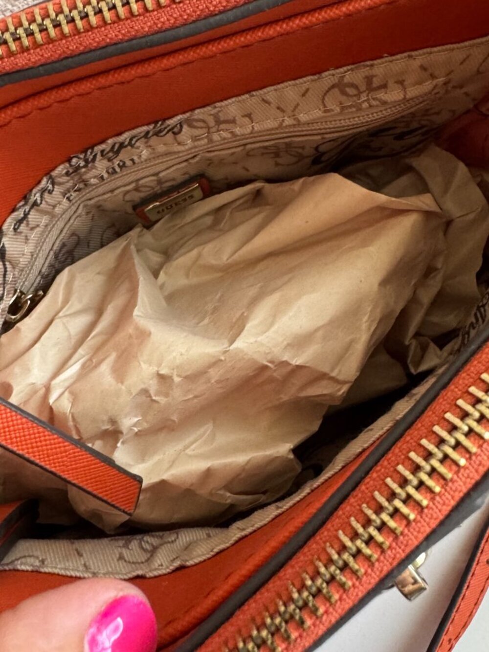 NWT Guess Greyson Mini Satchel Orange Crossbody Bag Gold Hardware Structured - Picture 6 of 14